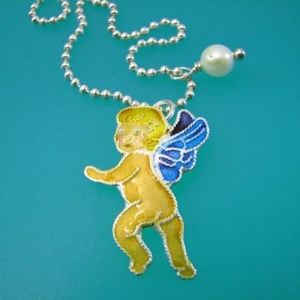 Cherub Angel Charm Pendant  Enamel Sterling Silver
